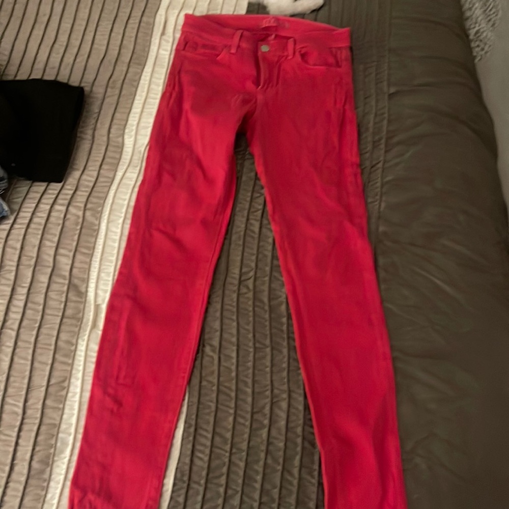 Red J Brand skinny jeans.